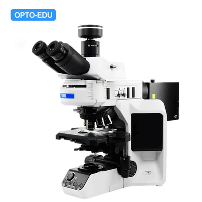 Opto Edu A16.2253 Trinocular Fluorescence Microscope with Infinity Plan Achromatic Optical System Ultra Wide Field Eyepiece and 6 Holes Manual Operating Nosepiece